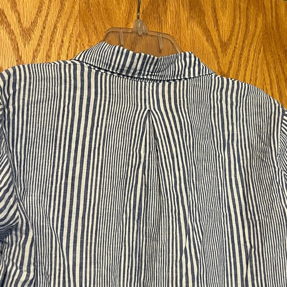 Just Living Navy and White Striped Women's Button Down Shirt - Picture 12 of 12